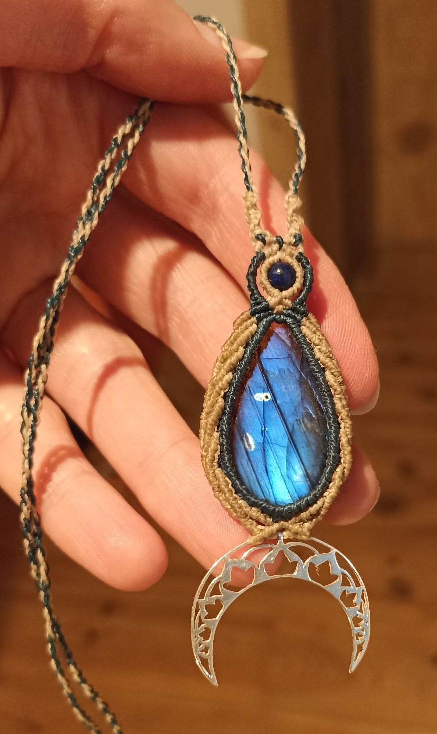 collier macramé labradorite lune Ecureuillette